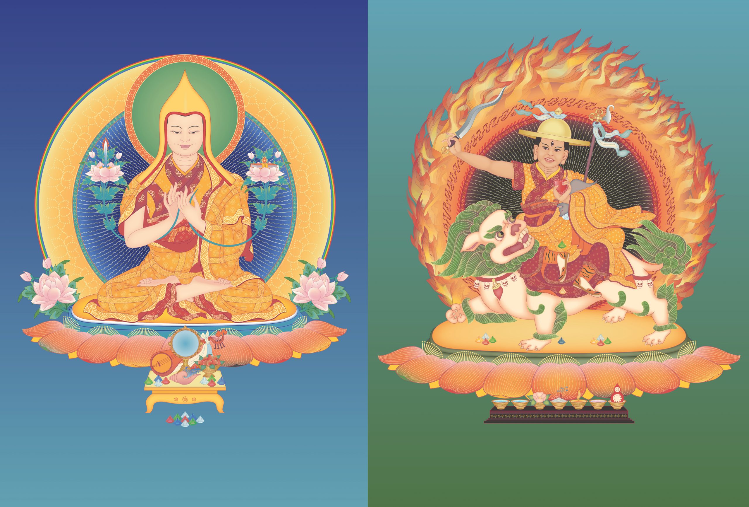 A graphic illustration of Je Tsongkhapa and Dorje Shugden