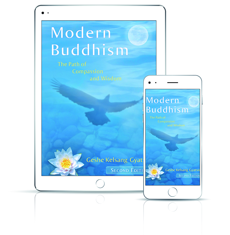 The book Modern Buddhism shown on a table and smart phone