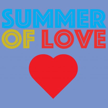 The words "Summer of Love" in bright colours, with heart symbol below