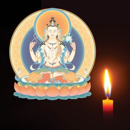 Candle offered in prayer to Buddha Avalokiteshvara