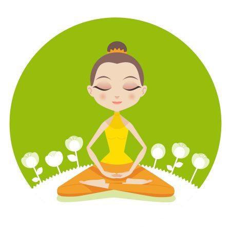 colourful graphic of woman meditating
