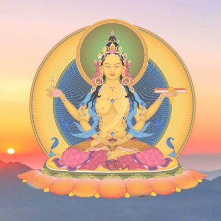 Buddha Prajnaparamita with sunset background